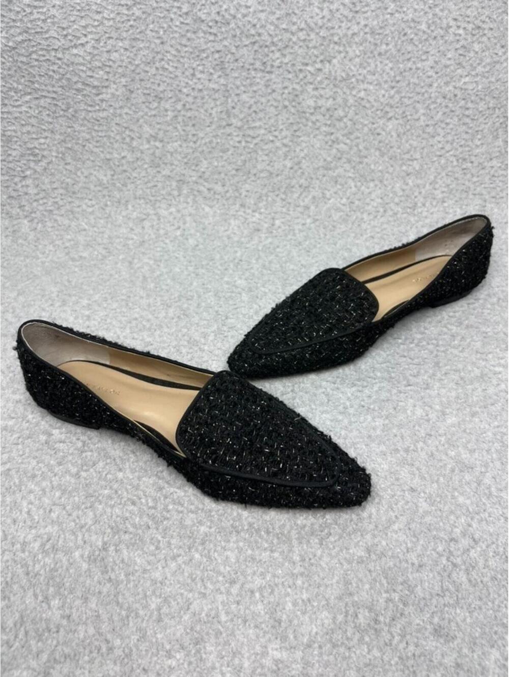 Ann Taylor Black Tweed Nip Toe Flats Pointed Loafers Silver Sparkle Chic Size 6M - Picture 2 of 6